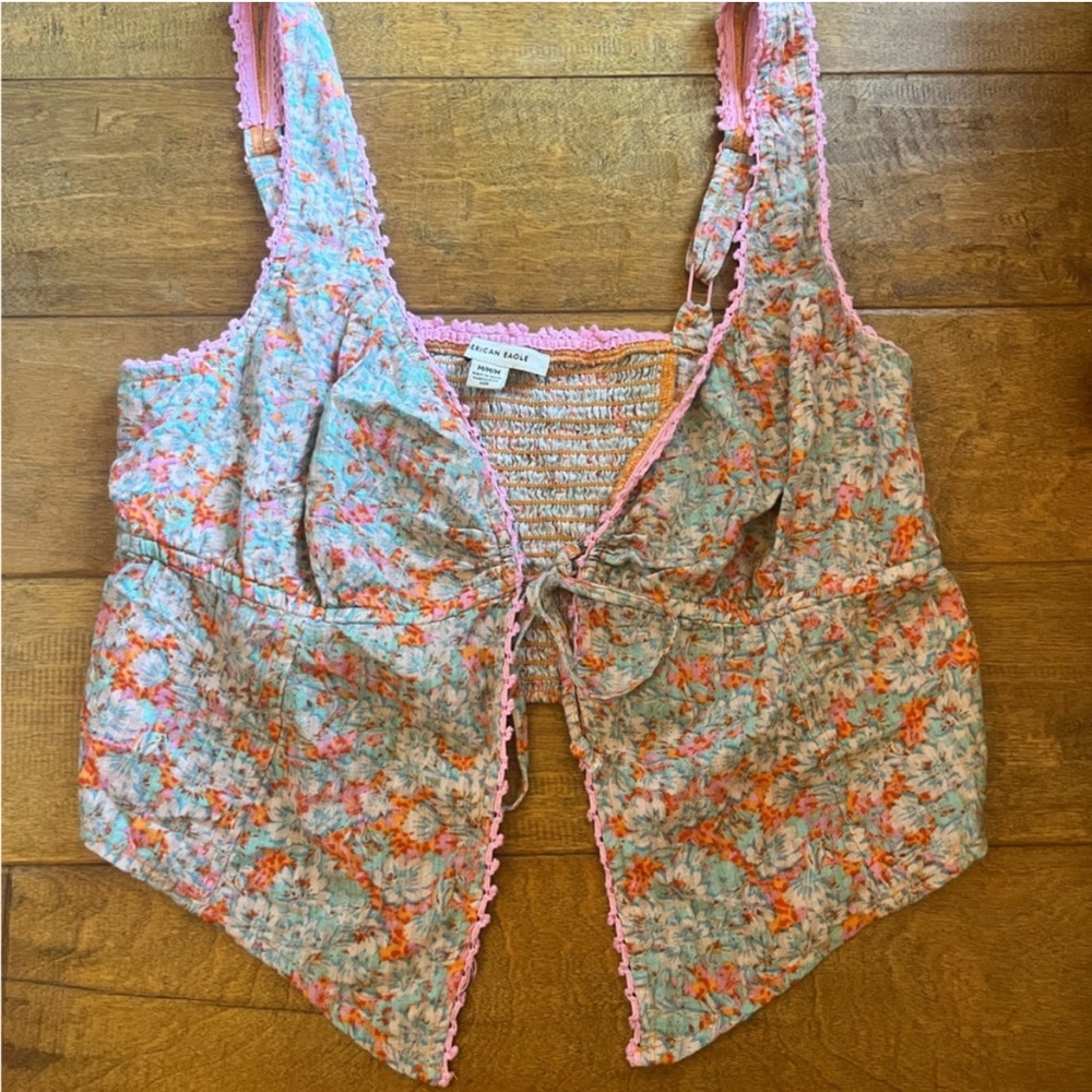 American Eagle Outfitters Pink and Orange Trim Top